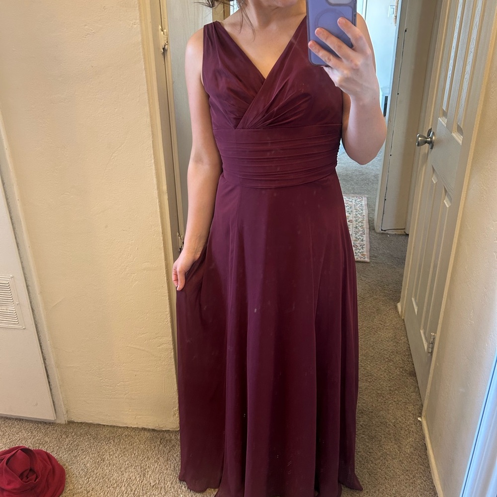 David's Bridal Sleeveless V-Neck Wine Maxi Dress
